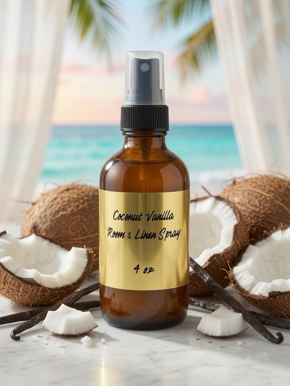 4oz Coconut Vanilla Room & Linen Spray - DolledUp Boutique Fresh Tropical Scent